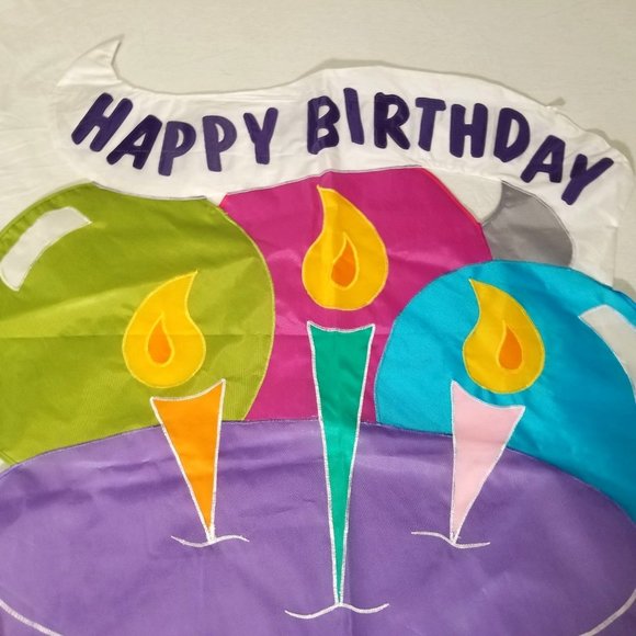Flag Nylon Happy Birthday Cake 38 x 30 Double Sided Yard Garden Outdoor - Picture 2 of 8
